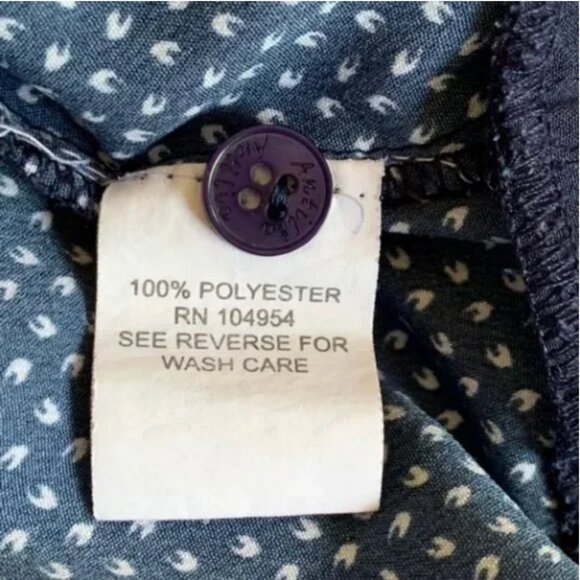 Antilia Femme Navy Blue Print Roll Tab Sleeves Top Size Medium - Picture 6 of 6